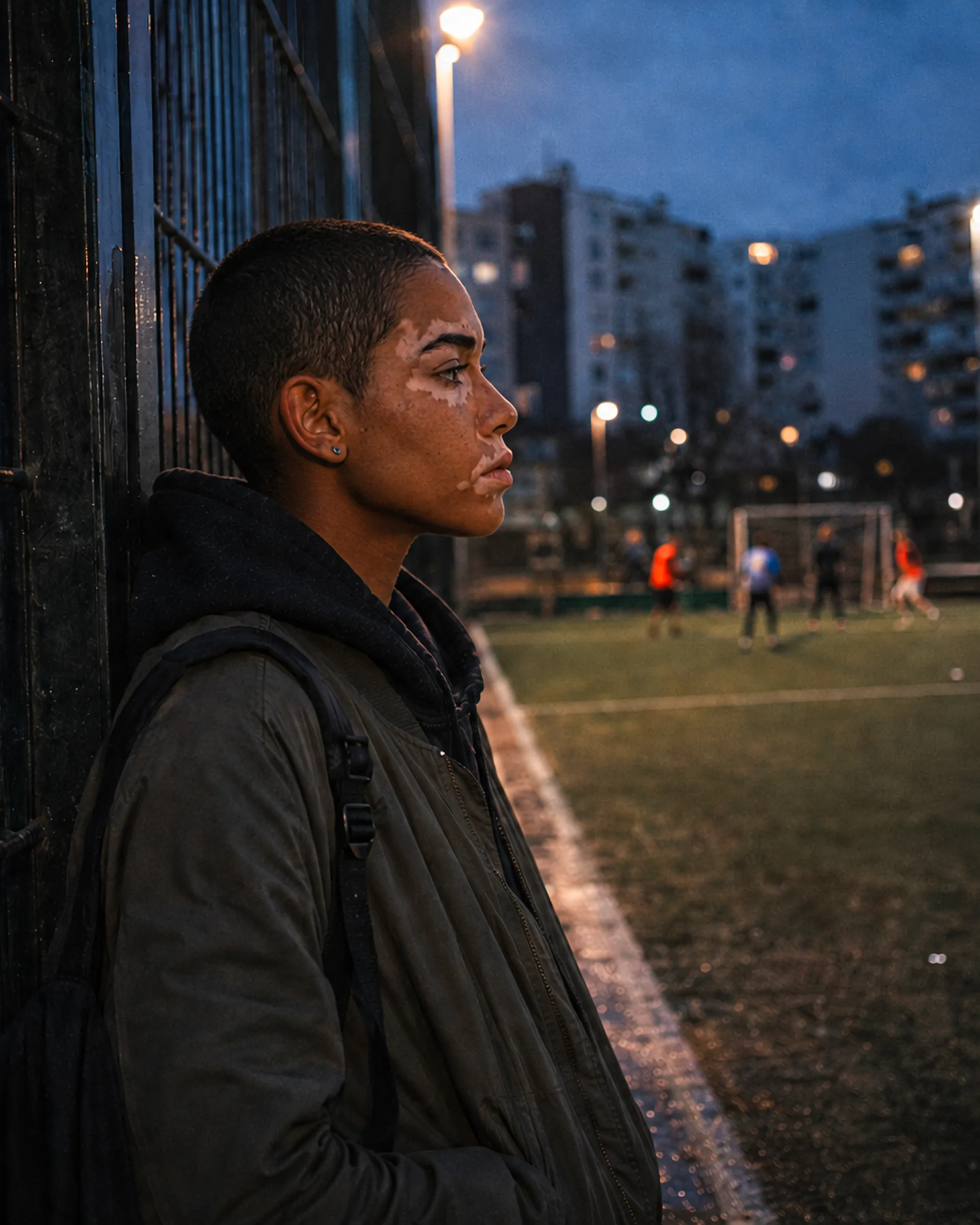 Nora au bord du terrain de football